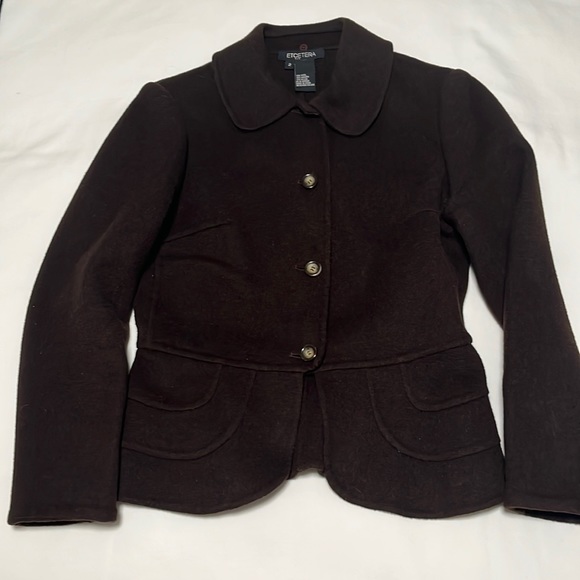 Etcetera Brown Wool & Angora Jacket with Detachable Faux Fur Collar. Size 2 - Picture 1 of 6